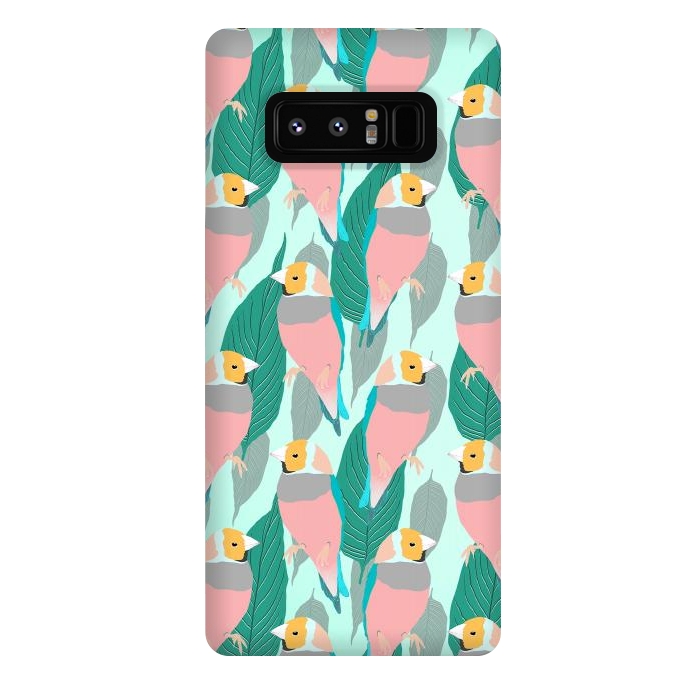 Galaxy Note 8 StrongFit Trendy Pink Rainbow Finch Bird & Green Foliage Design by InovArts