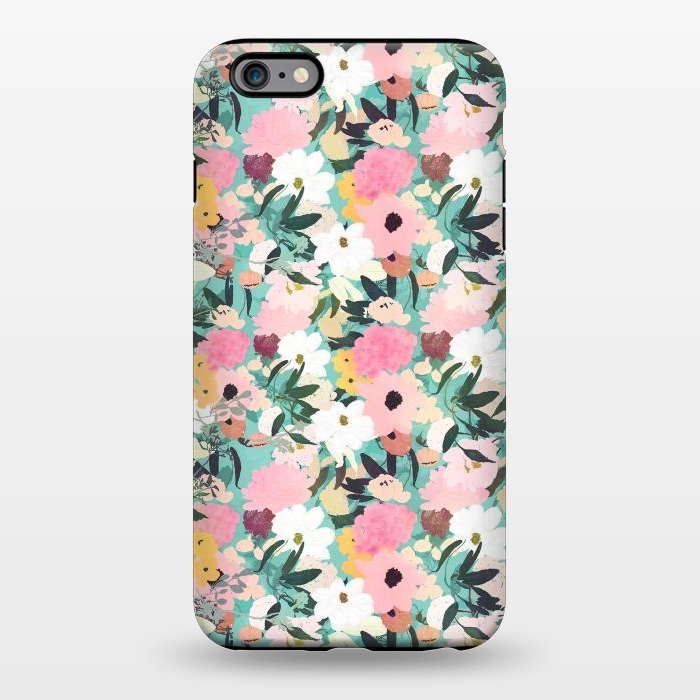 iPhone 6/6s plus StrongFit Pretty Watercolor Pink & White Floral Green Design by InovArts