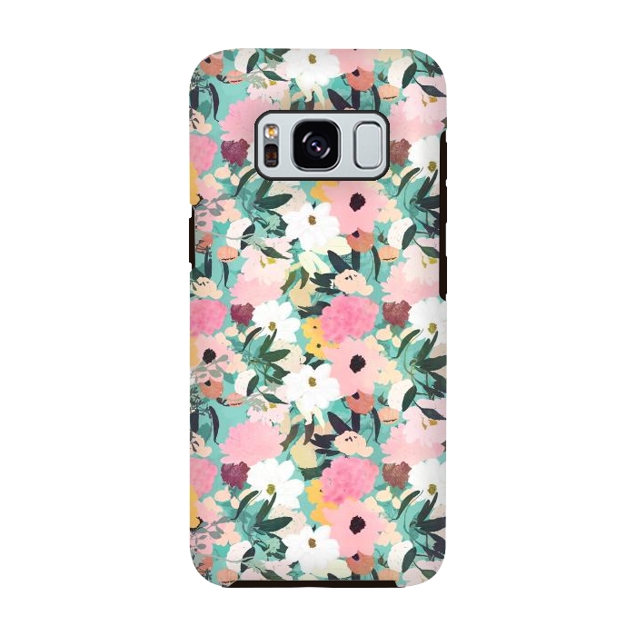 Galaxy S8 StrongFit Pretty Watercolor Pink & White Floral Green Design by InovArts