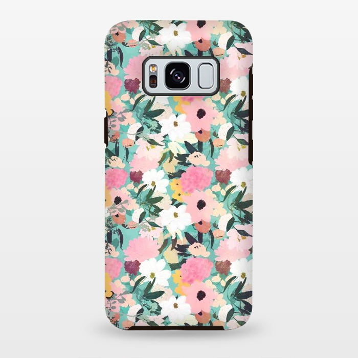 Galaxy S8 plus StrongFit Pretty Watercolor Pink & White Floral Green Design by InovArts