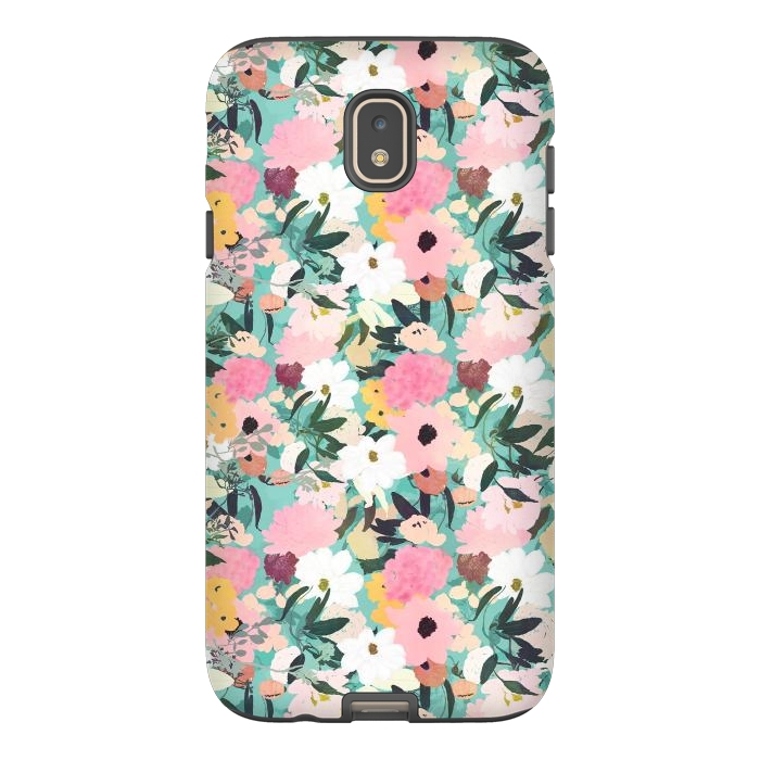 Galaxy J7 StrongFit Pretty Watercolor Pink & White Floral Green Design by InovArts