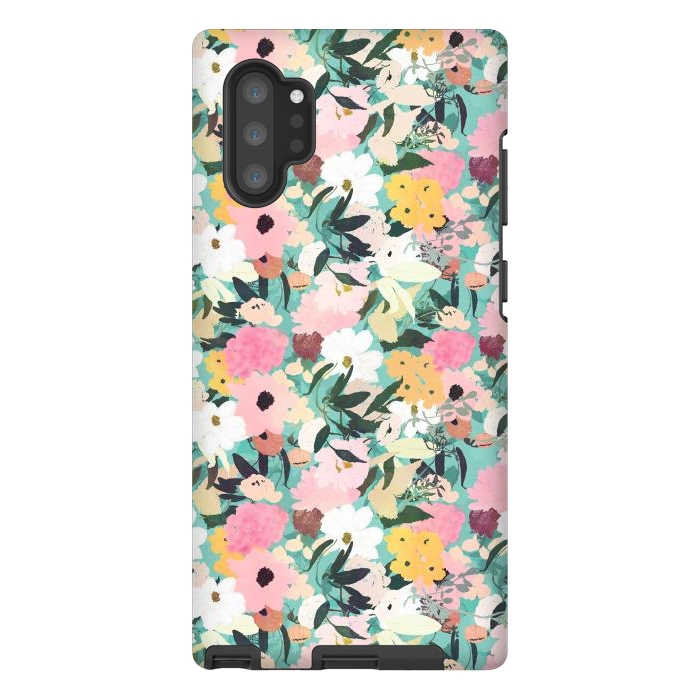 Galaxy Note 10 plus StrongFit Pretty Watercolor Pink & White Floral Green Design by InovArts
