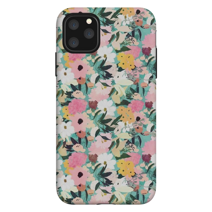 iPhone 11 Pro Max StrongFit Pretty Watercolor Pink & White Floral Green Design by InovArts