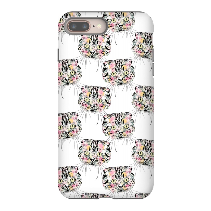 iPhone 7 plus StrongFit Cute Pink Cat & watercolor flowers Animal Pattern by InovArts