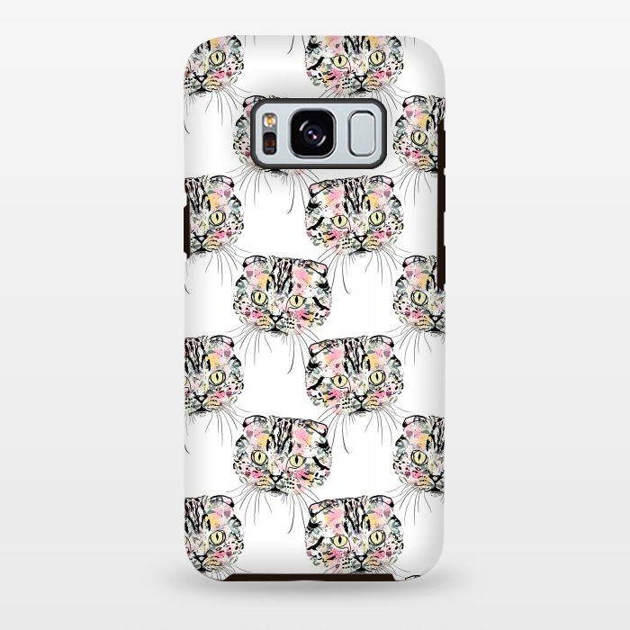 Galaxy S8 plus StrongFit Cute Pink Cat & watercolor flowers Animal Pattern by InovArts