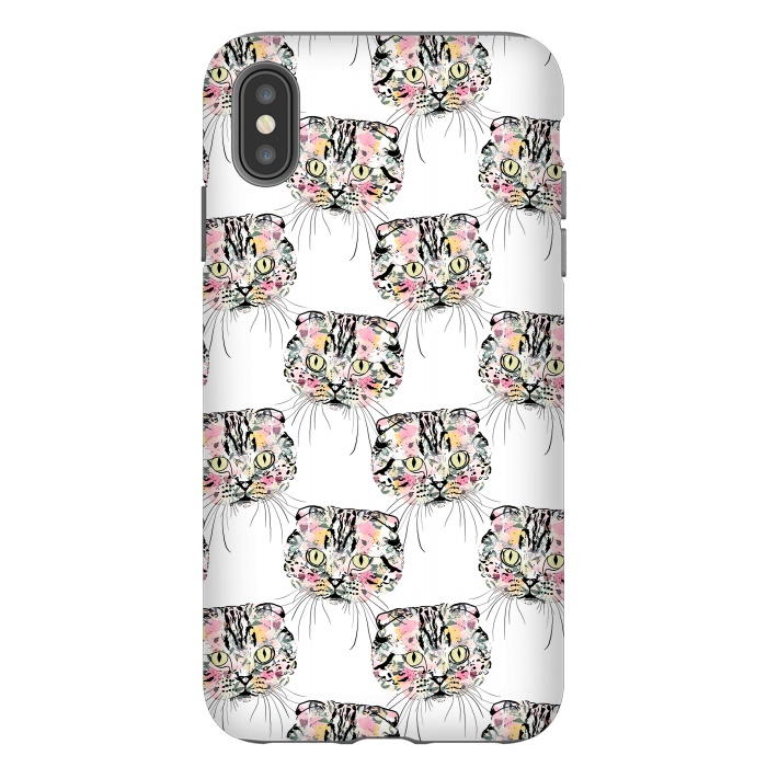 iPhone Xs Max StrongFit Cute Pink Cat & watercolor flowers Animal Pattern by InovArts