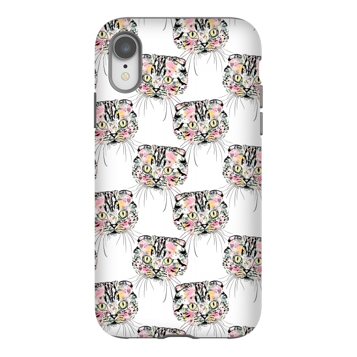 iPhone Xr StrongFit Cute Pink Cat & watercolor flowers Animal Pattern by InovArts
