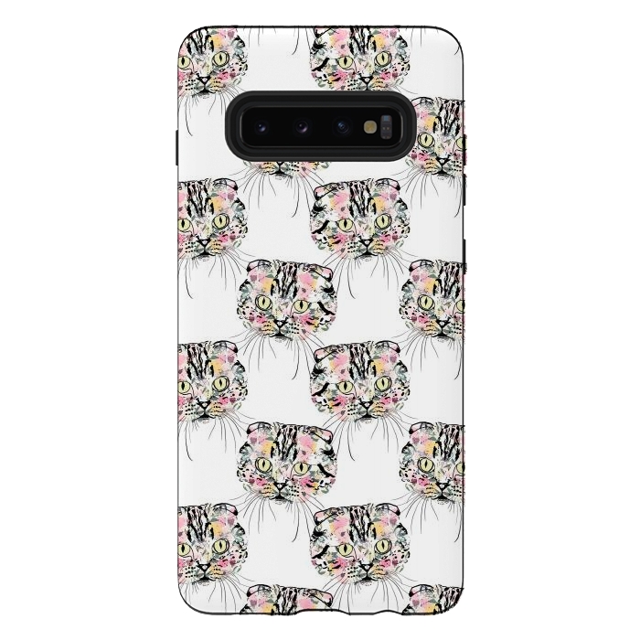Galaxy S10 plus StrongFit Cute Pink Cat & watercolor flowers Animal Pattern by InovArts