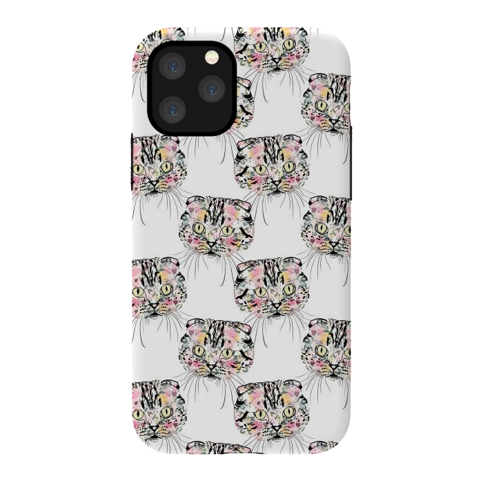 iPhone 11 Pro StrongFit Cute Pink Cat & watercolor flowers Animal Pattern by InovArts