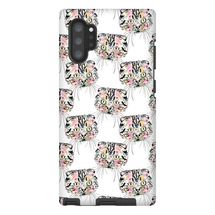 Galaxy Note 10 plus StrongFit Cute Pink Cat & watercolor flowers Animal Pattern by InovArts