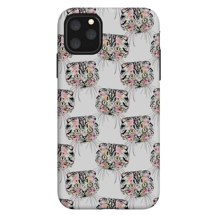 iPhone 11 Pro Max StrongFit Cute Pink Cat & watercolor flowers Animal Pattern by InovArts