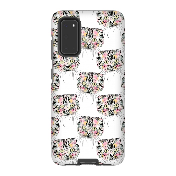 Galaxy S20 StrongFit Cute Pink Cat & watercolor flowers Animal Pattern by InovArts