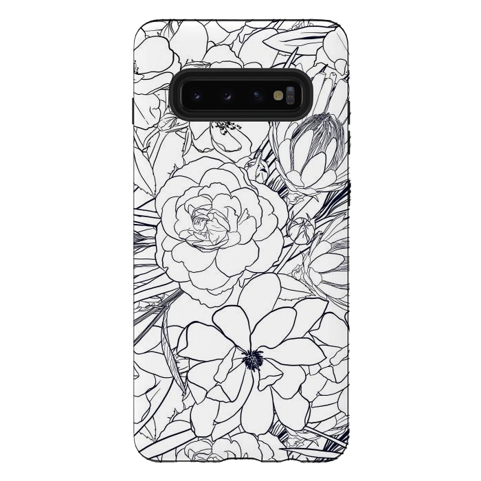 Galaxy S10 plus StrongFit Modern Line Art Hand Drawn Floral Girly Design by InovArts