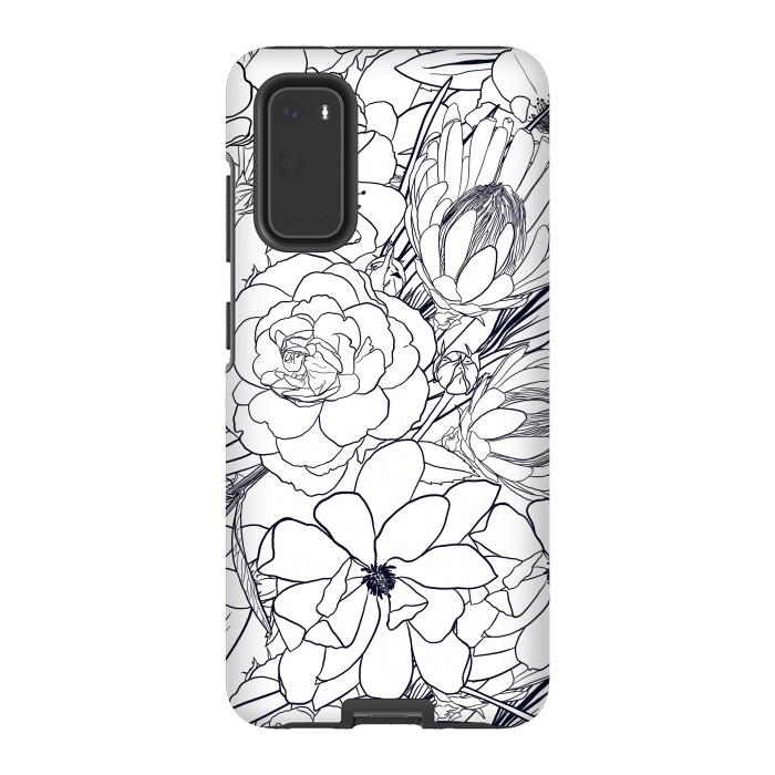 Galaxy S20 StrongFit Modern Line Art Hand Drawn Floral Girly Design by InovArts