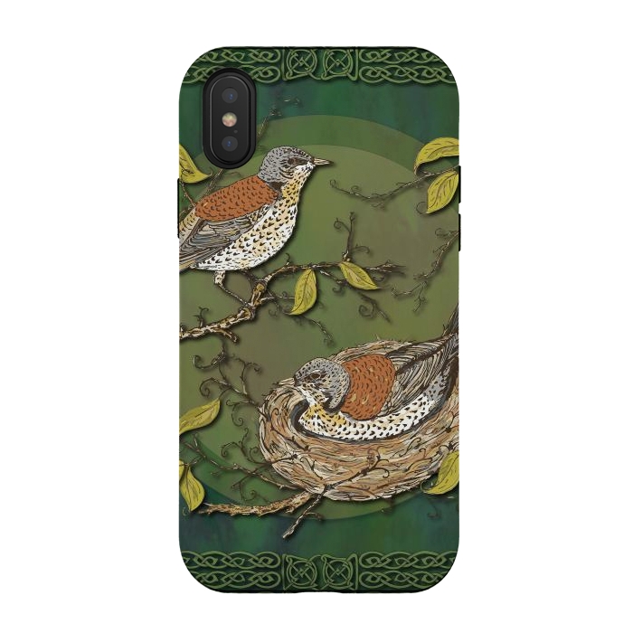 iPhone Xs / X StrongFit Nesting Birds Fieldfares by Lotti Brown