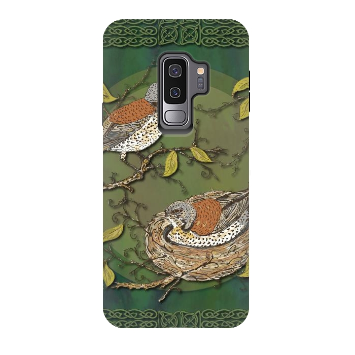 Galaxy S9 plus StrongFit Nesting Birds Fieldfares by Lotti Brown