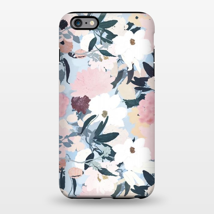 iPhone 6/6s plus StrongFit Pretty Grayish Blue Watercolor Pink & White Floral Design by InovArts