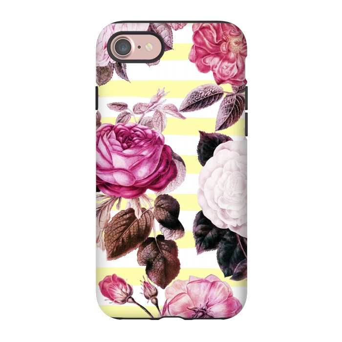 iPhone 7 StrongFit Vintage romantic roses and bright yellow stripes by Oana 