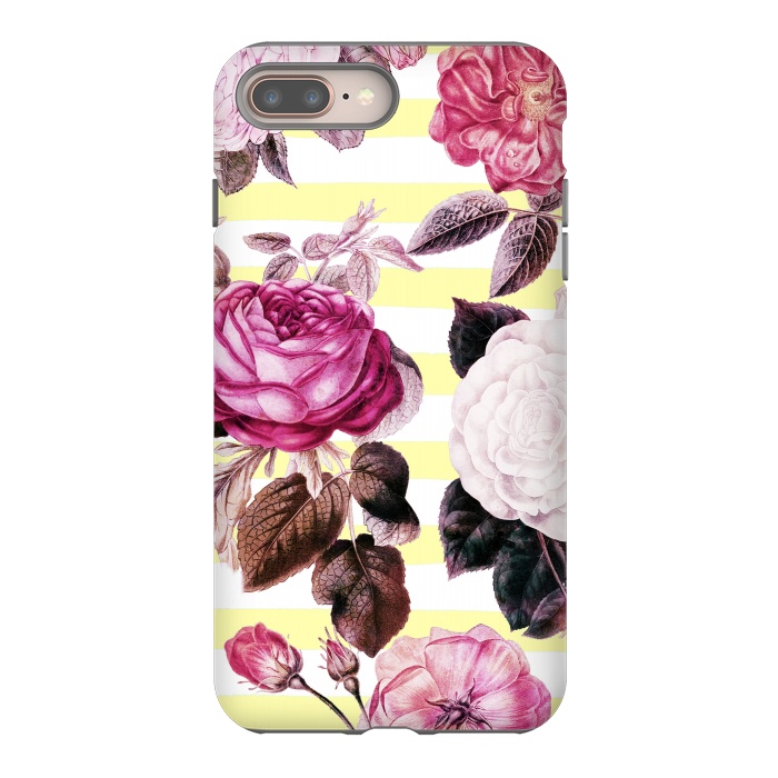 iPhone 7 plus StrongFit Vintage romantic roses and bright yellow stripes by Oana 
