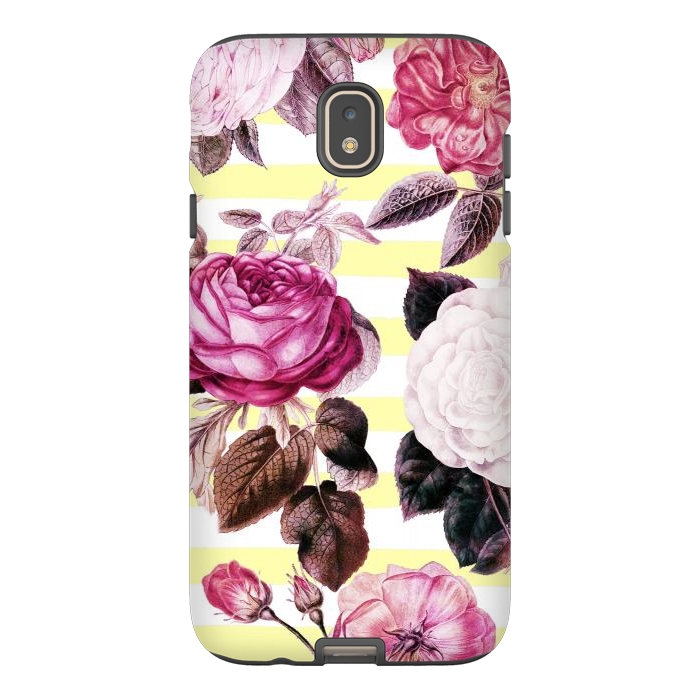 Galaxy J7 StrongFit Vintage romantic roses and bright yellow stripes by Oana 