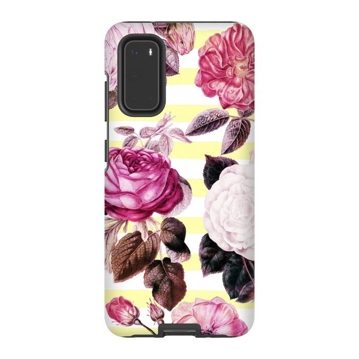 Galaxy S20 StrongFit Vintage romantic roses and bright yellow stripes by Oana 