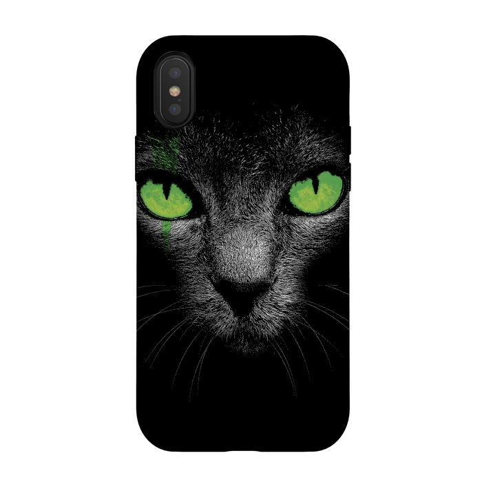 iPhone Xs / X StrongFit Black Cat with Green Eyes by Sitchko