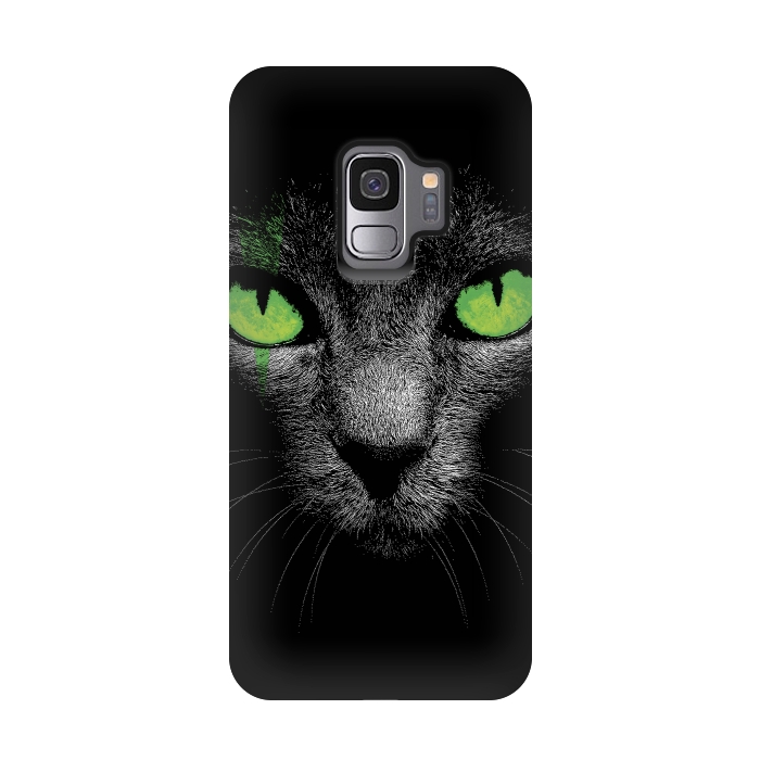 Galaxy S9 StrongFit Black Cat with Green Eyes by Sitchko