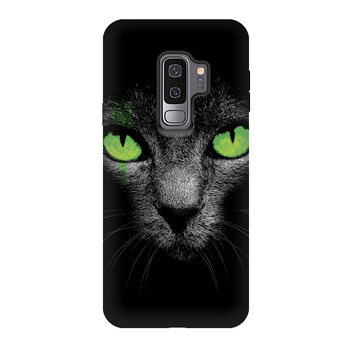 Galaxy S9 plus StrongFit Black Cat with Green Eyes by Sitchko