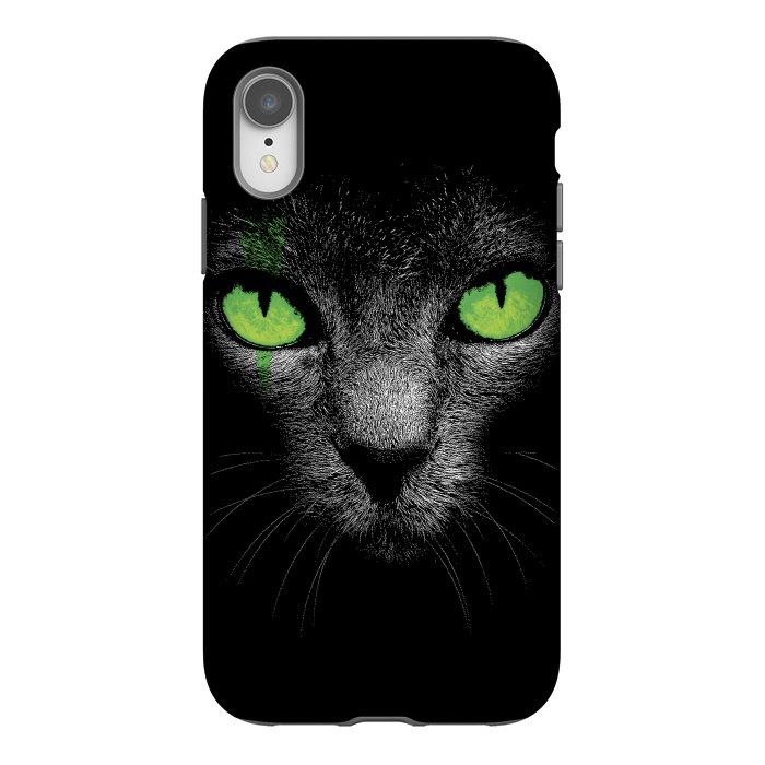 iPhone Xr StrongFit Black Cat with Green Eyes by Sitchko