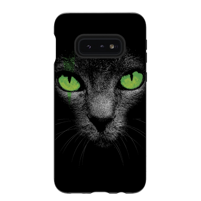 Galaxy S10e StrongFit Black Cat with Green Eyes by Sitchko