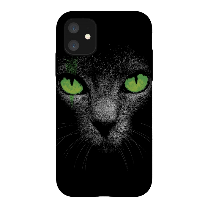 iPhone 11 StrongFit Black Cat with Green Eyes by Sitchko