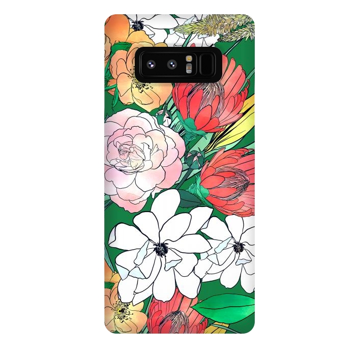 Galaxy Note 8 StrongFit Colorful Hand Drawn Flowers Green Girly Design by InovArts