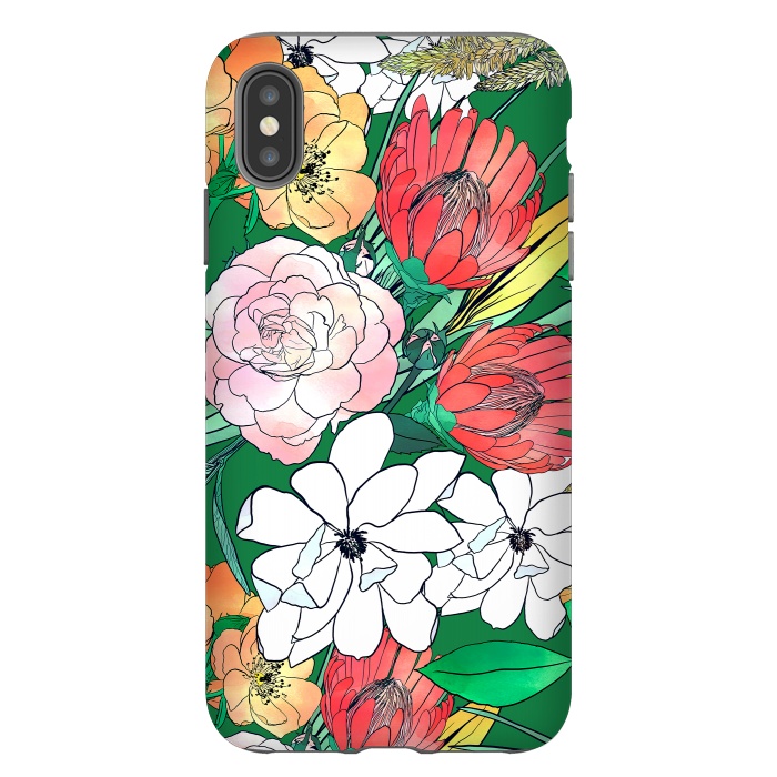 iPhone Xs Max StrongFit Colorful Hand Drawn Flowers Green Girly Design by InovArts