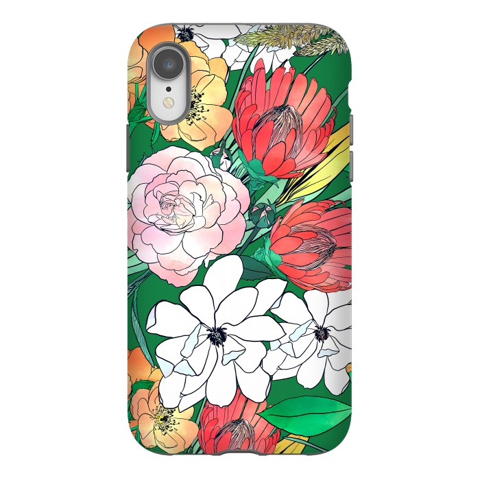 iPhone Xr StrongFit Colorful Hand Drawn Flowers Green Girly Design by InovArts