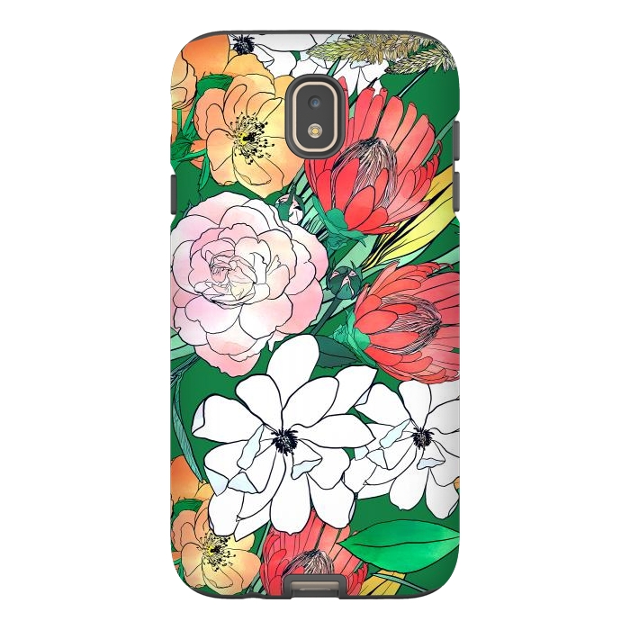 Galaxy J7 StrongFit Colorful Hand Drawn Flowers Green Girly Design by InovArts