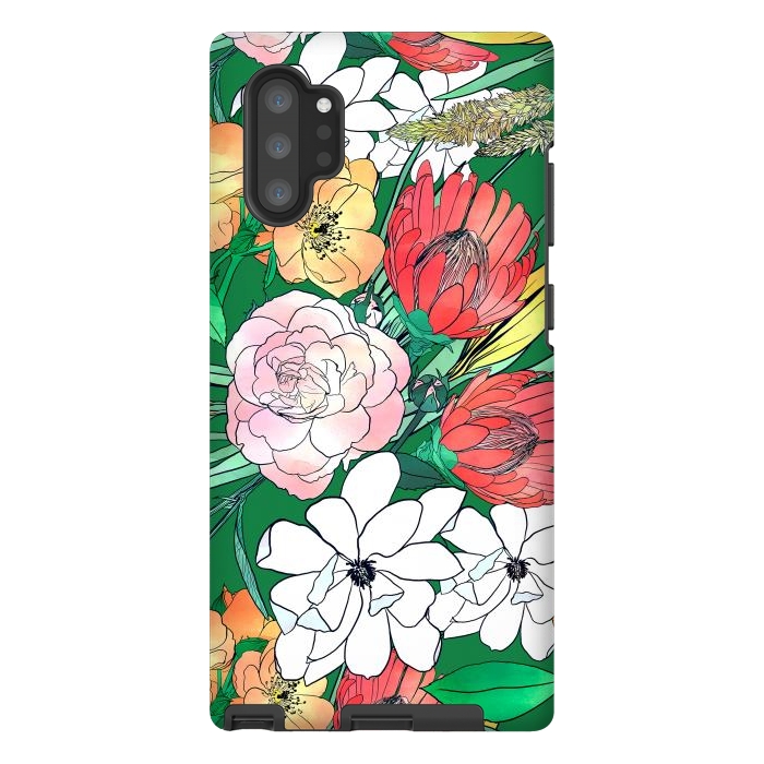 Galaxy Note 10 plus StrongFit Colorful Hand Drawn Flowers Green Girly Design by InovArts