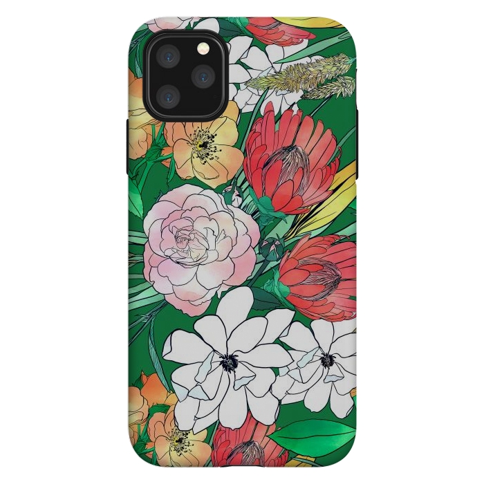 iPhone 11 Pro Max StrongFit Colorful Hand Drawn Flowers Green Girly Design by InovArts