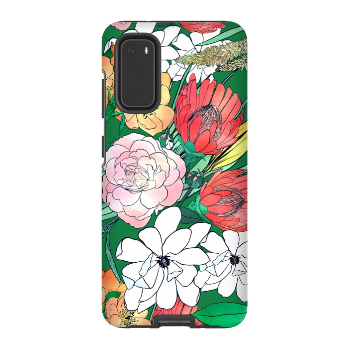 Galaxy S20 StrongFit Colorful Hand Drawn Flowers Green Girly Design by InovArts