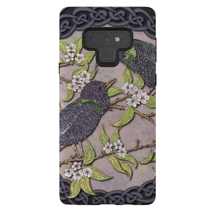 Galaxy Note 9 StrongFit Celtic Starlings in Blossom by Lotti Brown