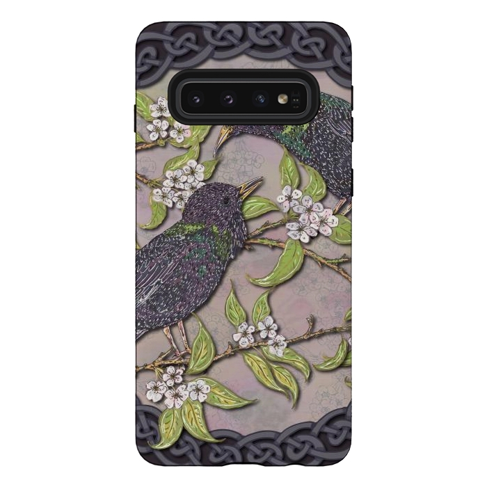 Galaxy S10 StrongFit Celtic Starlings in Blossom by Lotti Brown