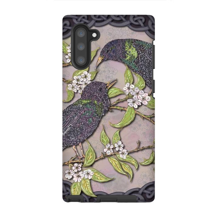 Galaxy Note 10 StrongFit Celtic Starlings in Blossom by Lotti Brown