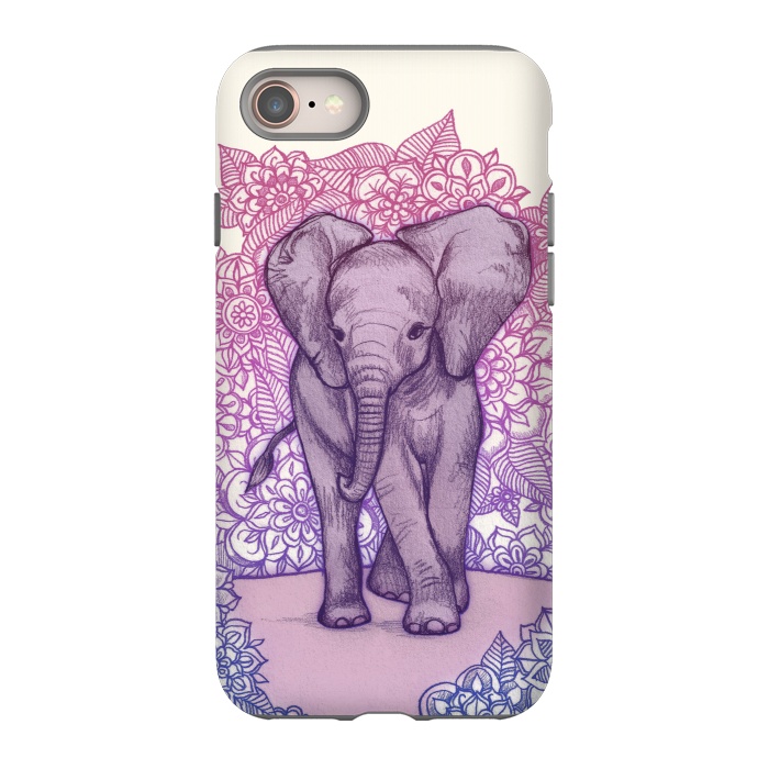 iPhone 8 StrongFit Cute Baby Elephant in pink purple and blue by Micklyn Le Feuvre