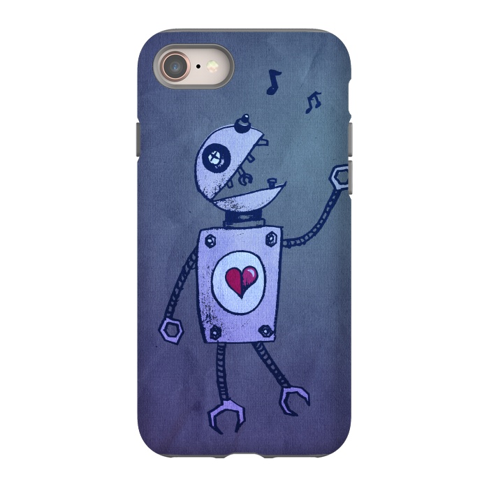 iPhone 8 StrongFit Blue Happy Cartoon Singing Robot by Boriana Giormova