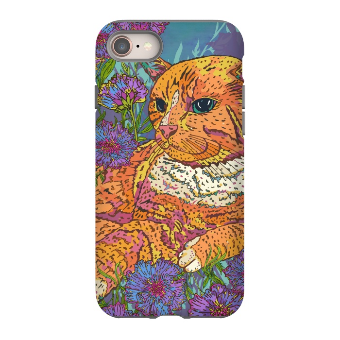 iPhone 8 StrongFit Ginger Cat in Flowers by Lotti Brown