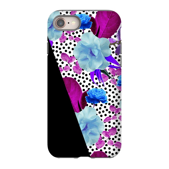 iPhone 8 StrongFit Dark Polka Florals (Blue-Purple) by Zala Farah