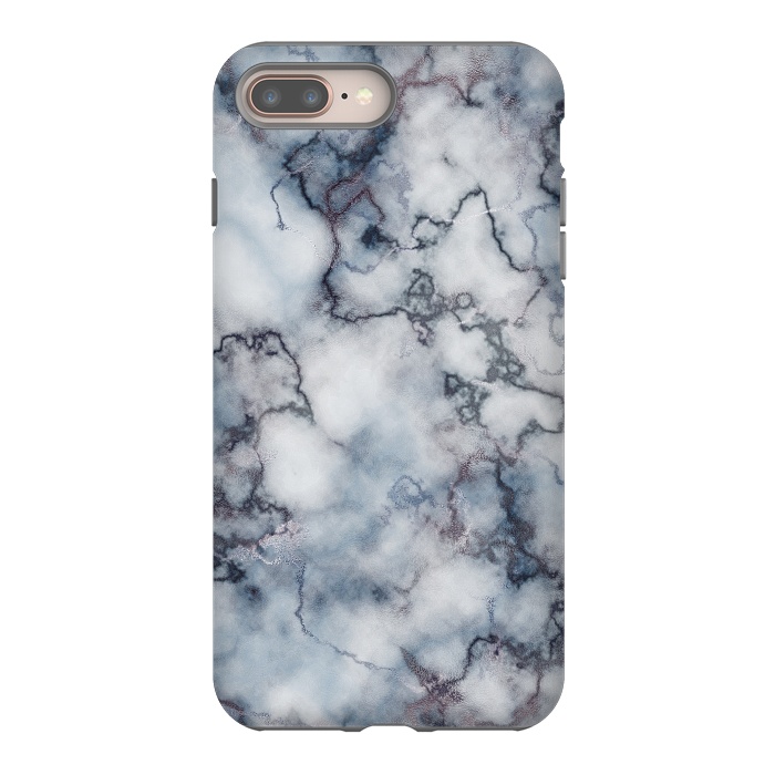 iPhone 8 plus StrongFit Blue and Silver Veined Marble by CatJello