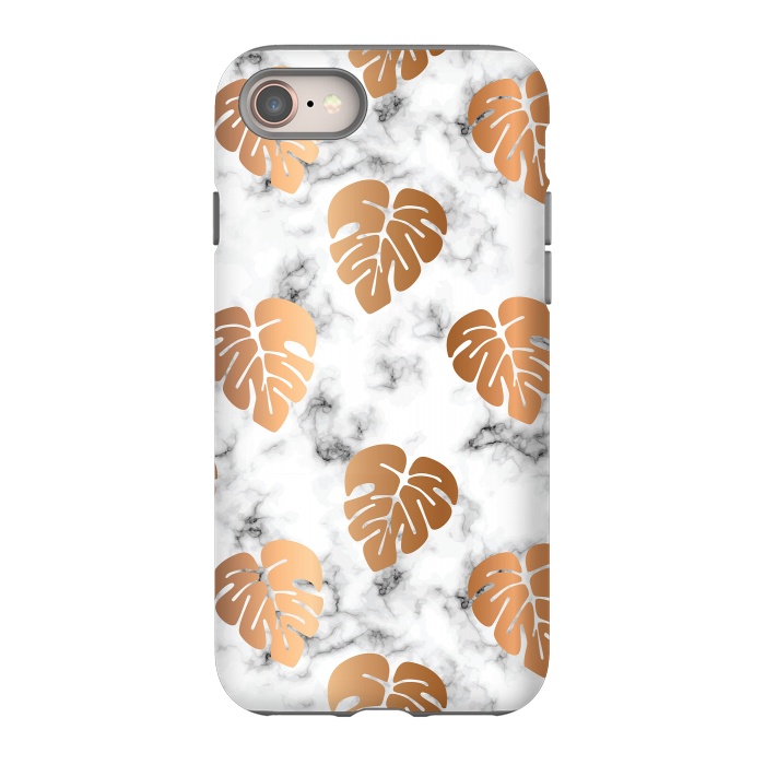 iPhone 8 StrongFit Golden Monstera on Marble Pattern 048 by Jelena Obradovic