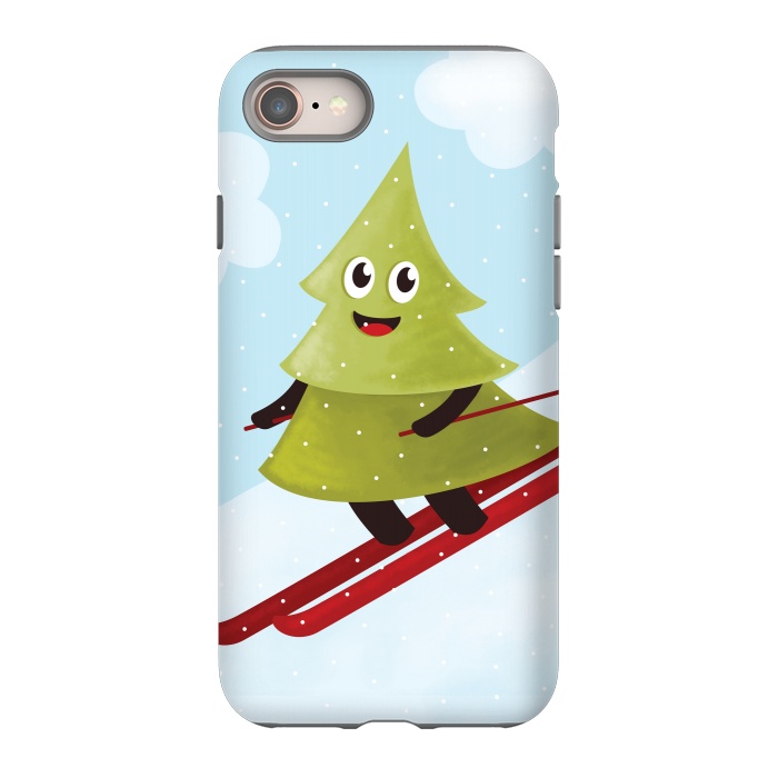 iPhone 8 StrongFit Happy Skiing Pine Tree by Boriana Giormova