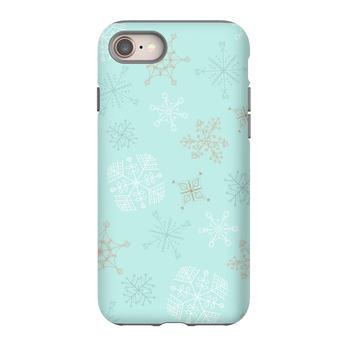 iPhone 8 StrongFit Wintery Gold Snowflakes on Blue by Paula Ohreen