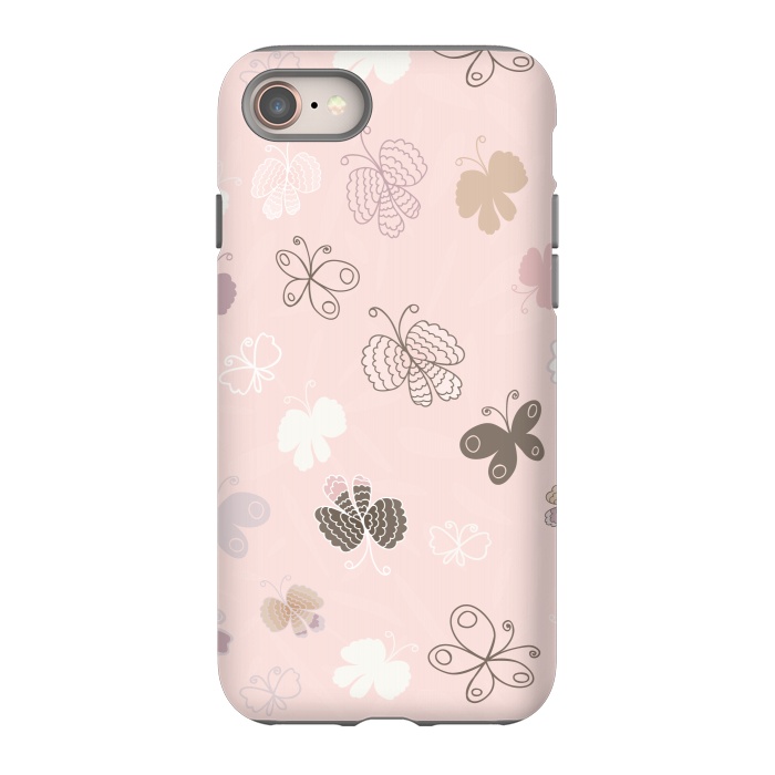 iPhone 8 StrongFit Pretty Pink and Purple Butterflies on Light Pink by Paula Ohreen